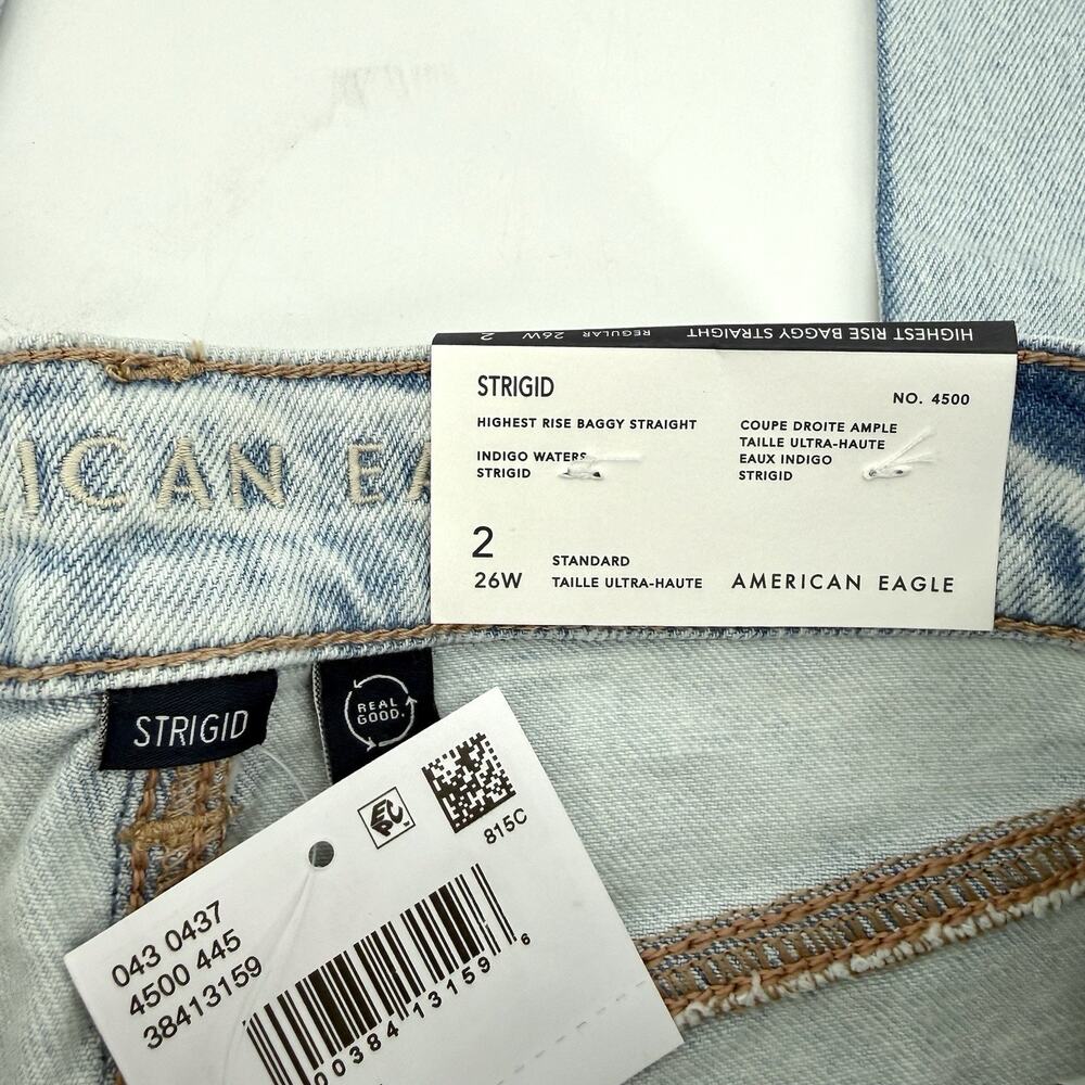 NWT American Eagle Women Light Wash Highest Rise Baggy Straight Jeans Size 2 - Picture 6 of 9